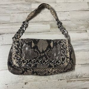 Michael Kors Natural Python Embossed Flap Shoulder Bag w/ Bold Chains Size Small